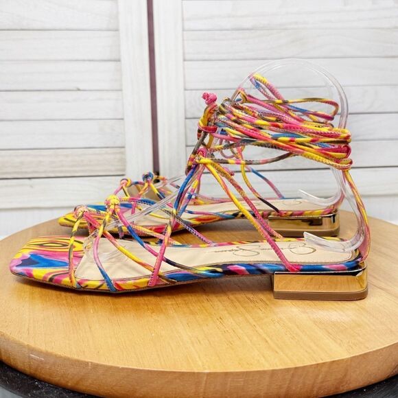 Jessica Simpson Chasca Ankle Tie Lace Up Gladiator Sandals Multicolor 8 - Picture 5 of 12